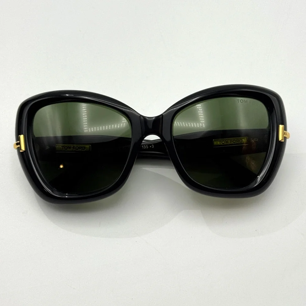 Tom Ford Sunglasses Icon TF1279 01N Black Butterfly Frame Green Lens 55mm New